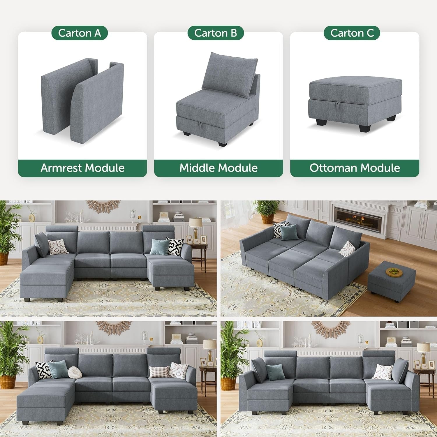 Modular Sectional Sofa With Storage Chaise For Living Room