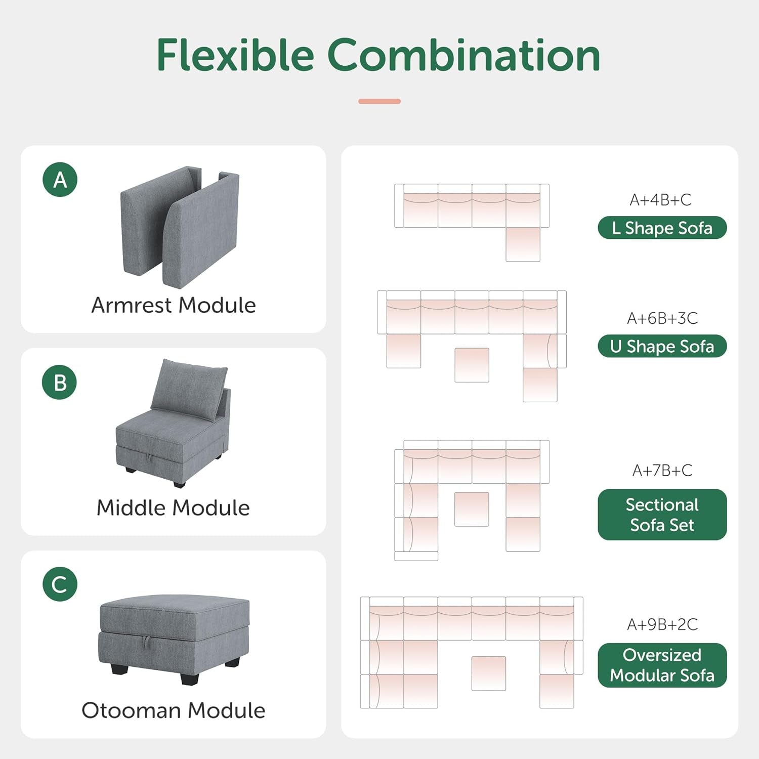 Modular Sectional Sofa With Storage Chaise For Living Room