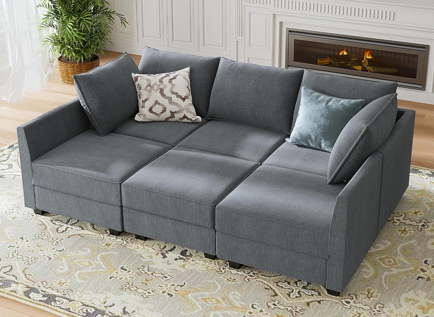 Modular Sectional Sofa With Storage Chaise For Living Room
