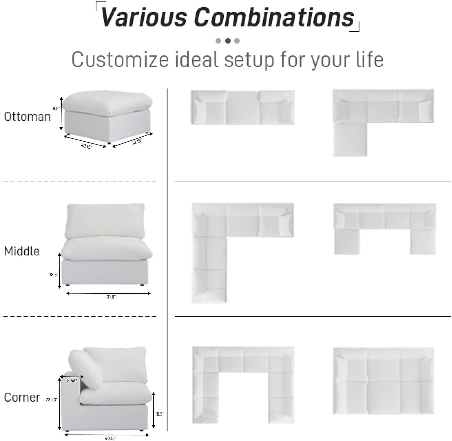 Modular Sectional Sofa with Storage Ottoman and Washable Covers