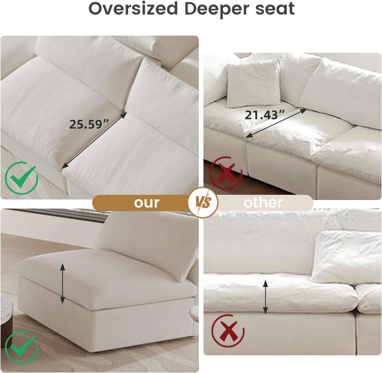 Modular Sectional Sofa with Storage Ottoman and Washable Covers