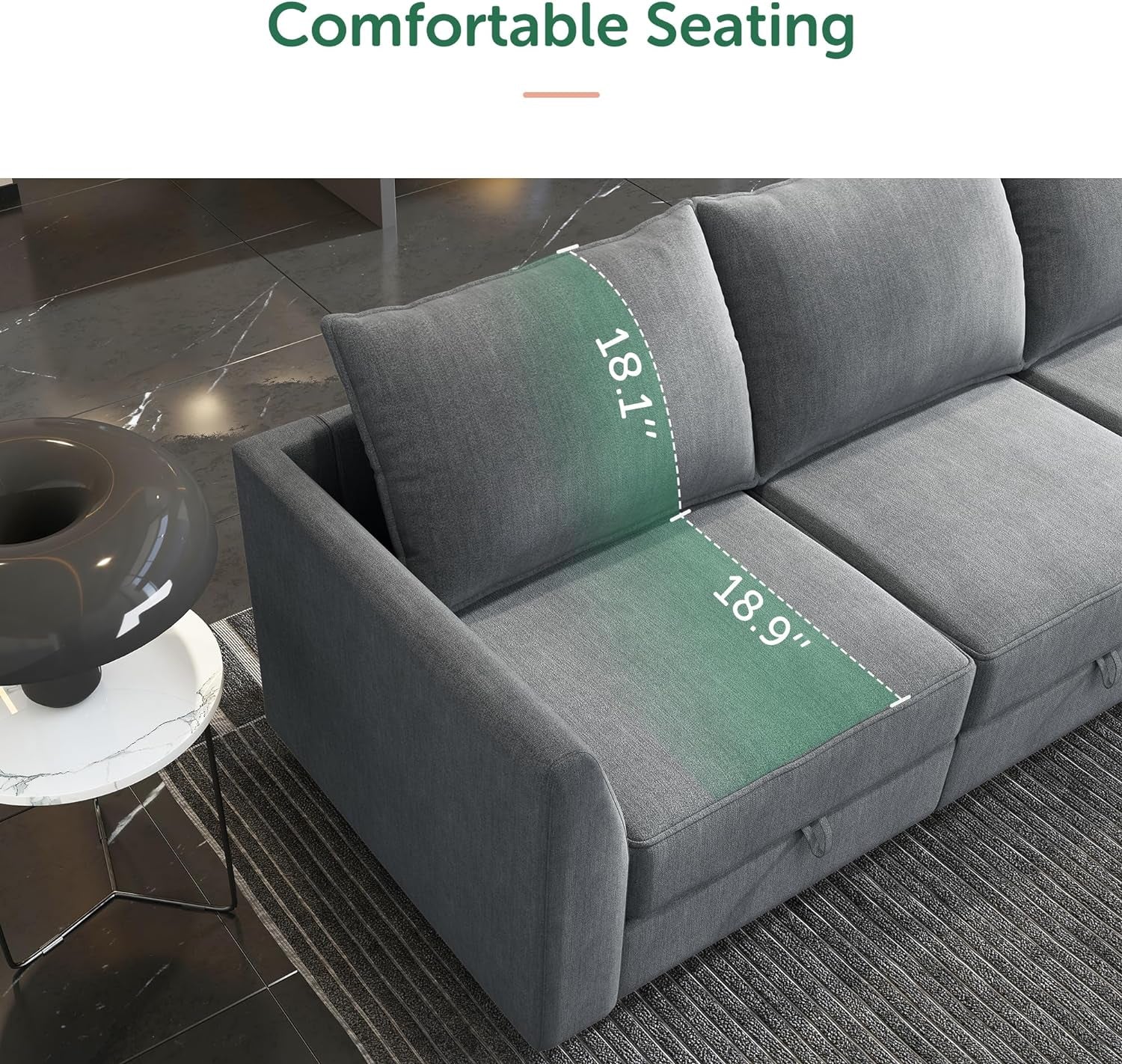 Modular U Shaped Sectional Sofa Bluish Grey With Storage