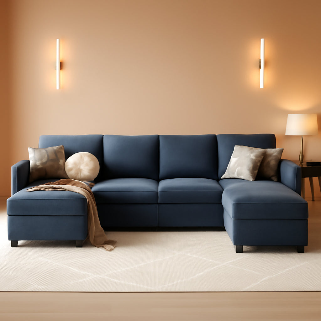 Modular U Shaped Sectional Sofa Bluish Grey With Storage