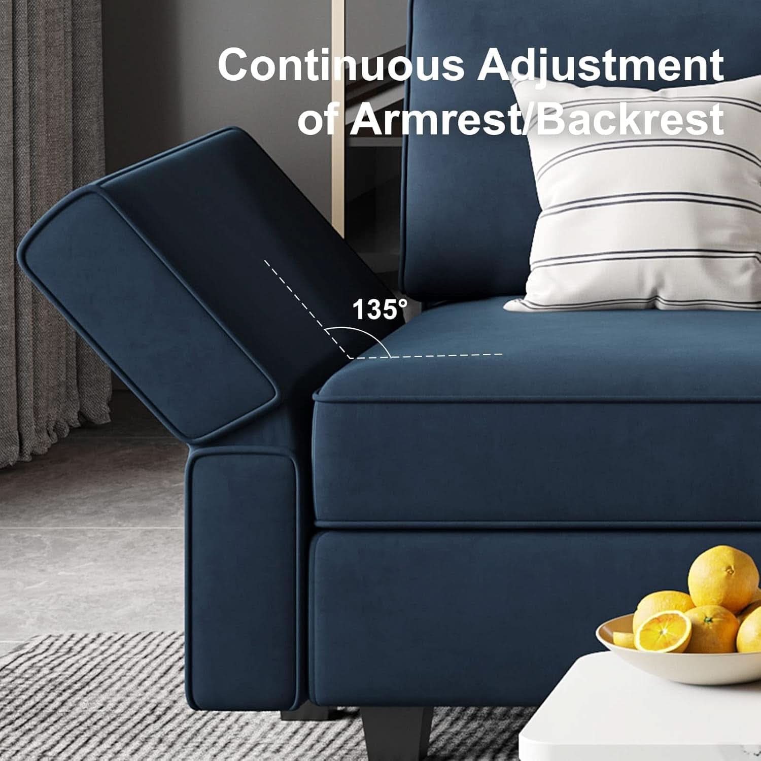 Modular Velvet Sectional Sofa Blue With Storage Ottoman