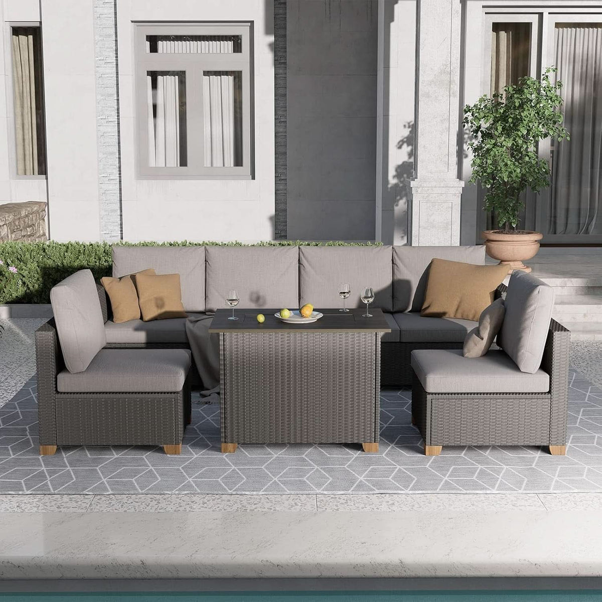Modular Wicker Outdoor Furniture Set with Fire Pit