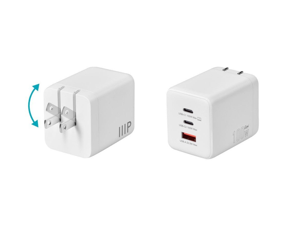Monoprice 3-Port 100W GaN Charger Fast Charging for Travel & Office