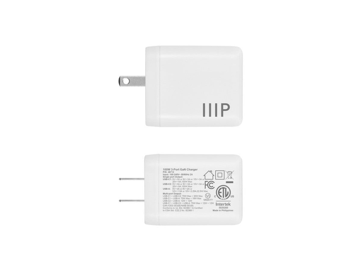Monoprice 3-Port 100W GaN Charger Fast Charging for Travel & Office