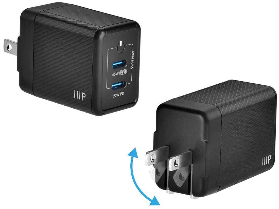 Monoprice 45W GaN Dual USB-C Charger Compact Fast Charging