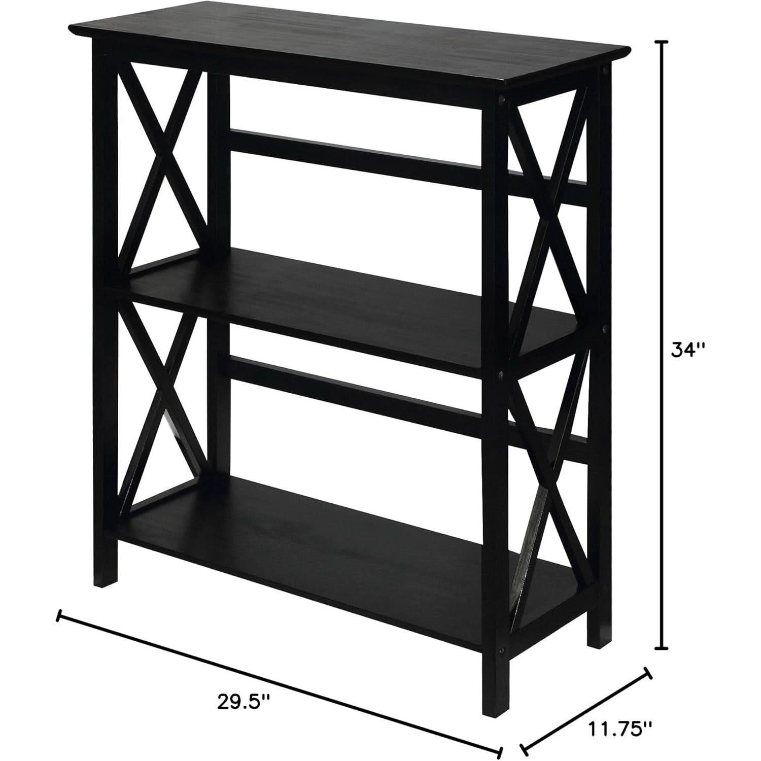 Montego 3 Shelf Bookcase Black Solid Wood Construction