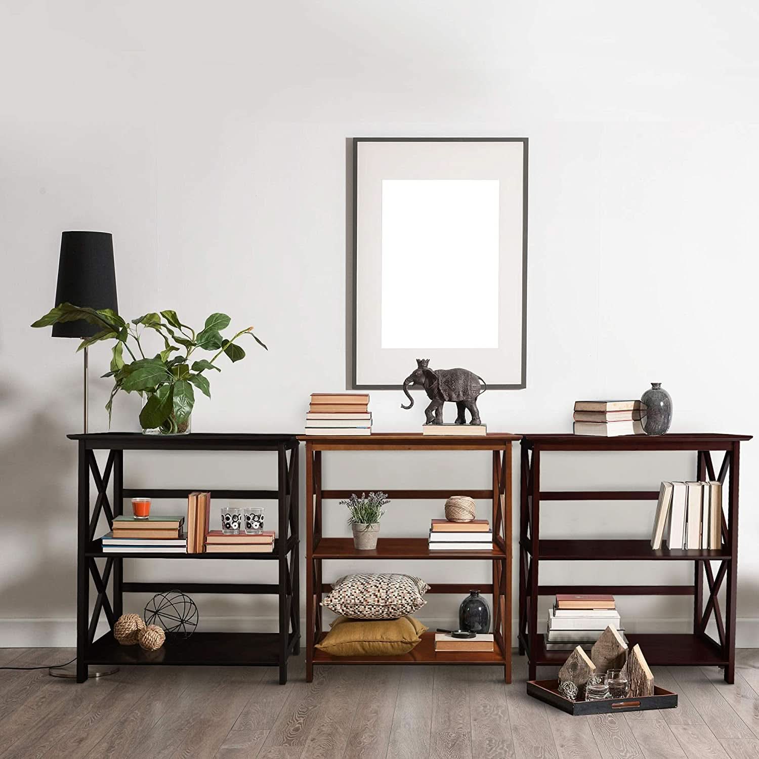 Montego 3 Shelf Bookcase Black Solid Wood Construction
