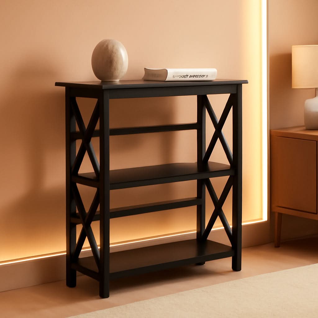 Montego 3 Shelf Bookcase Black Solid Wood Construction