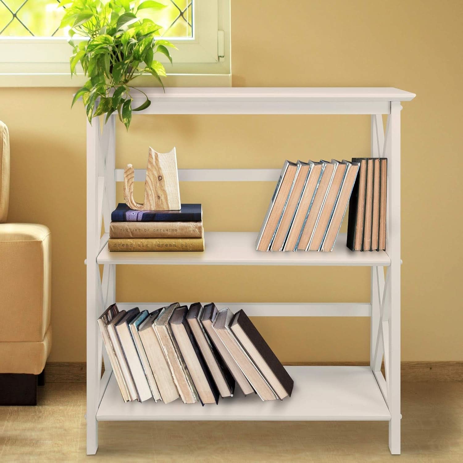 Montego 3 Shelf Bookcase White Modern X Design Storage