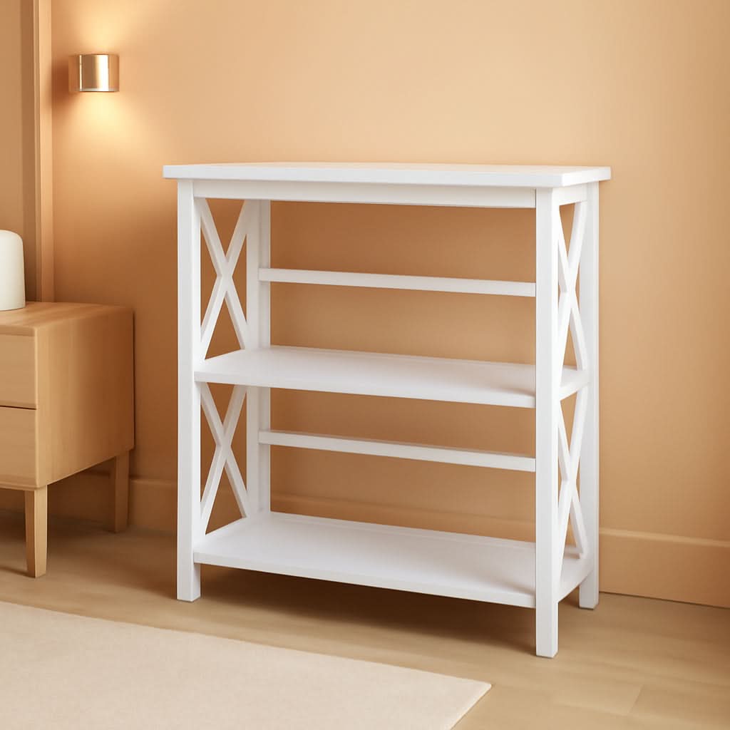 Montego 3 Shelf Bookcase White Modern X Design Storage
