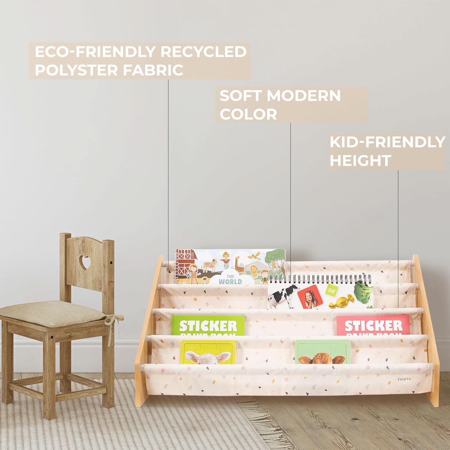 Montessori Kids Bookshelf 28.7x15.7x13.6 Nursery Organizer