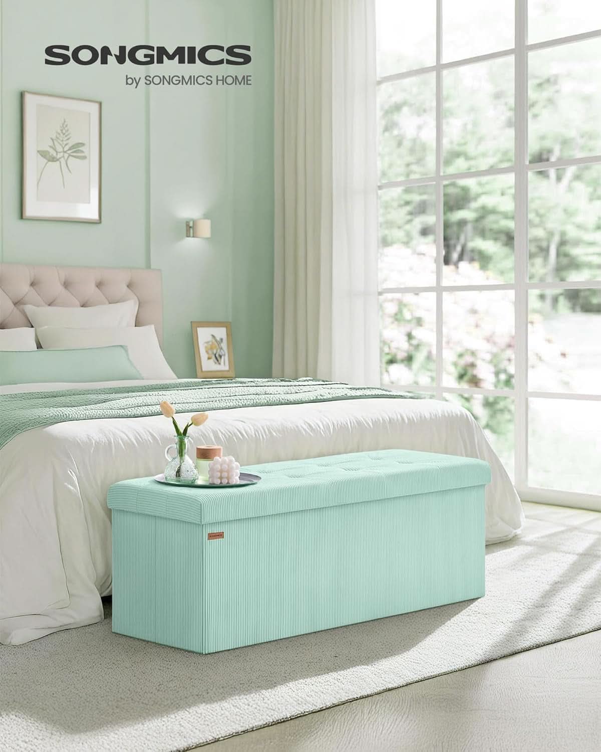 Moon light Green Foldable Storage Ottoman Bench Room