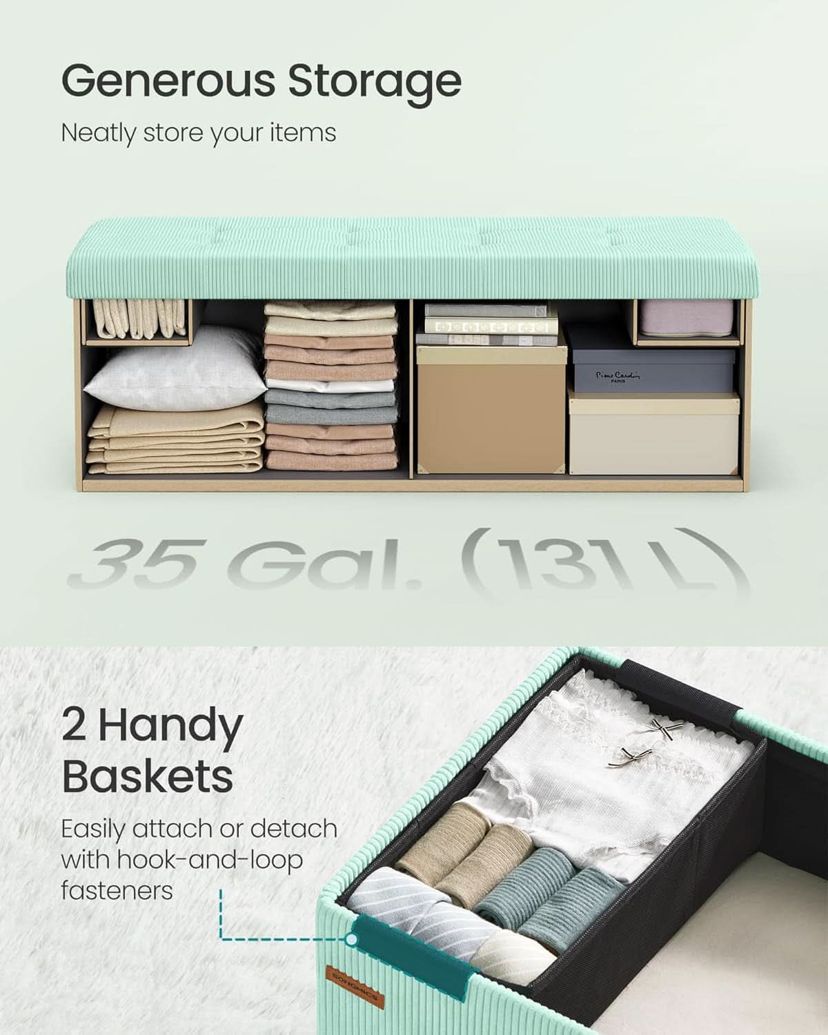 Moon light Green Foldable Storage Ottoman Bench Room
