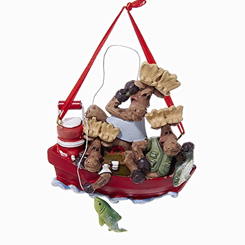 Moose In Fishing Boat Ornament - Family Of 3