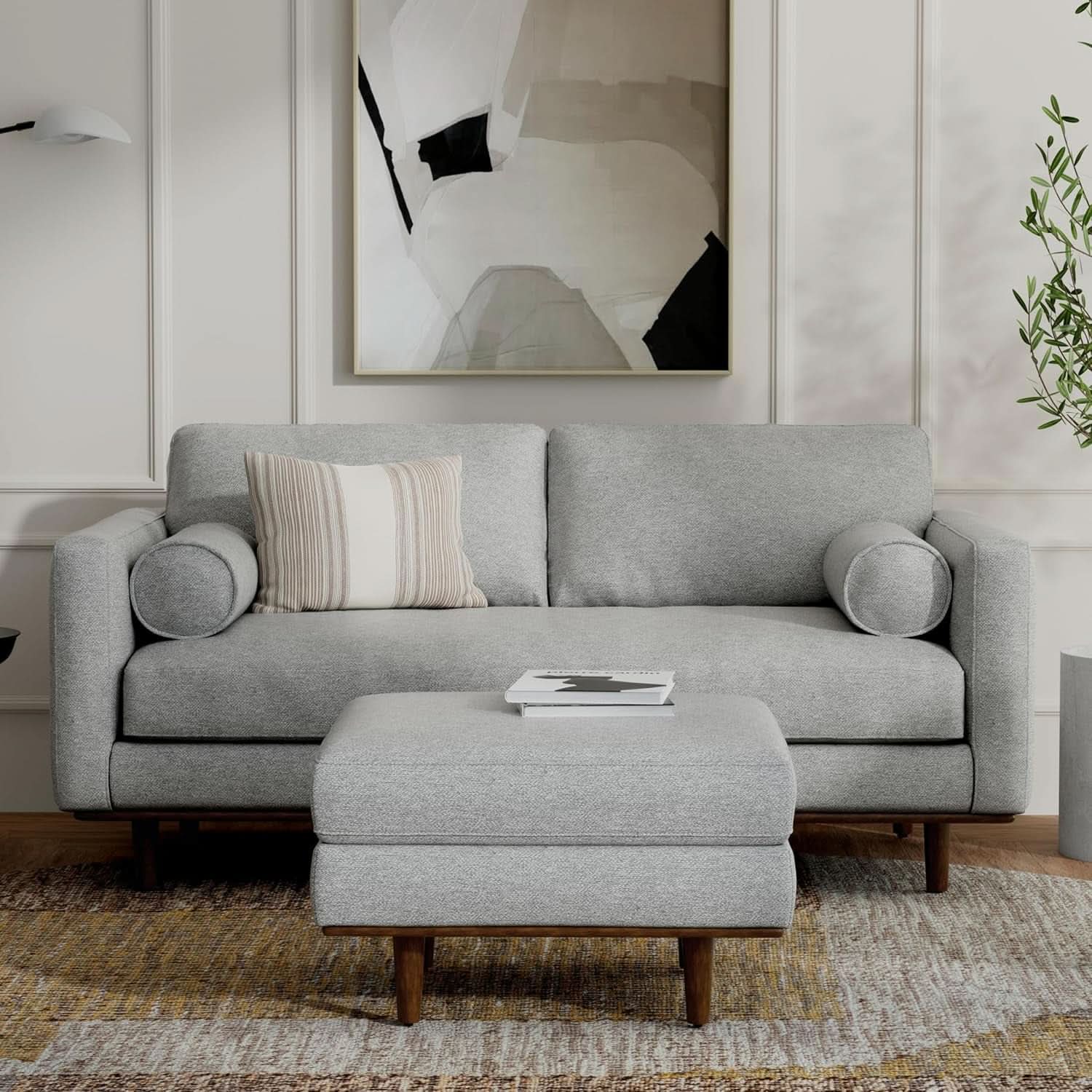 Morrison 72 Inch Mid Century Modern Sofa Set Mist Grey
