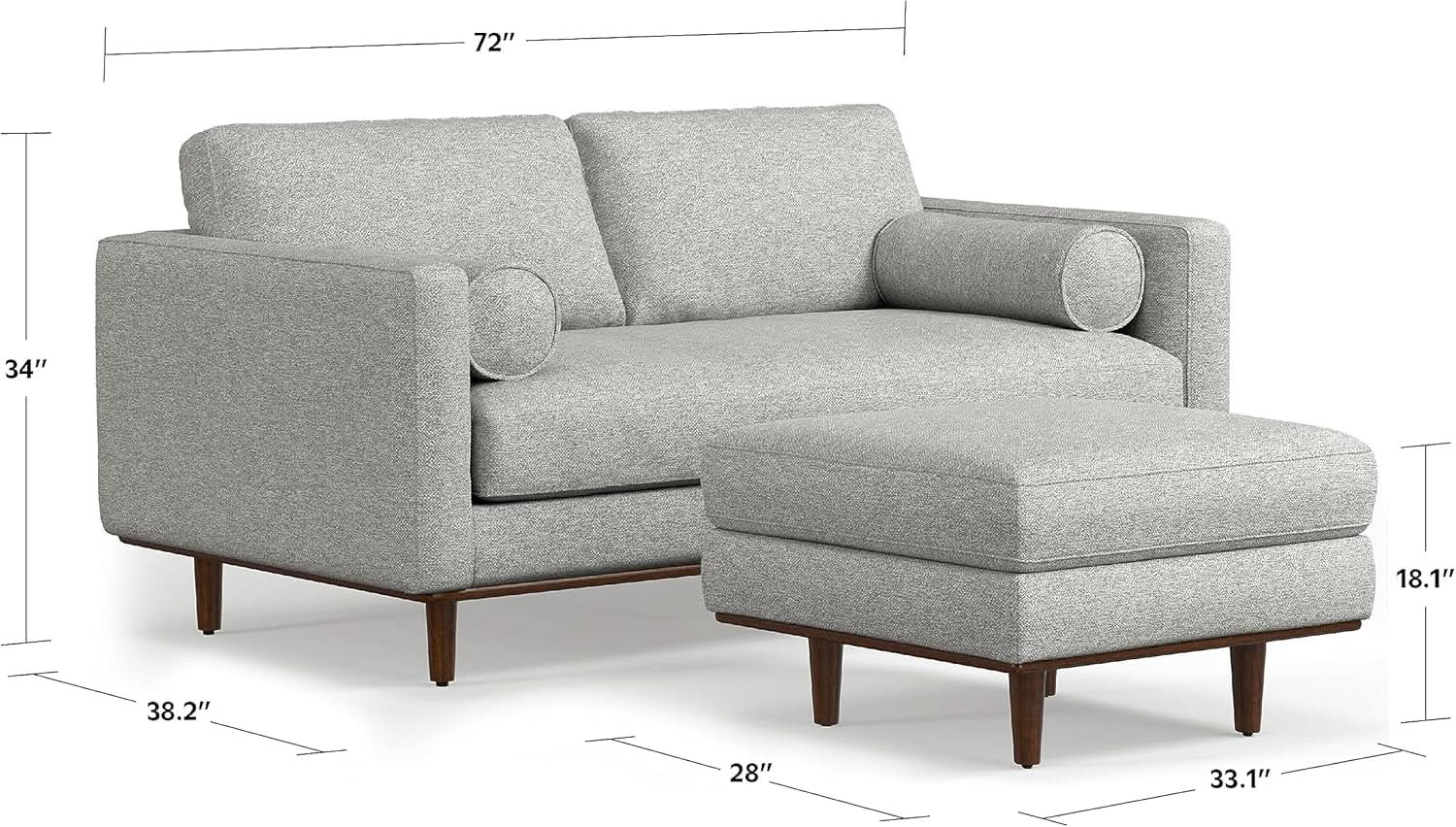 Morrison 72 Inch Mid Century Modern Sofa Set Mist Grey