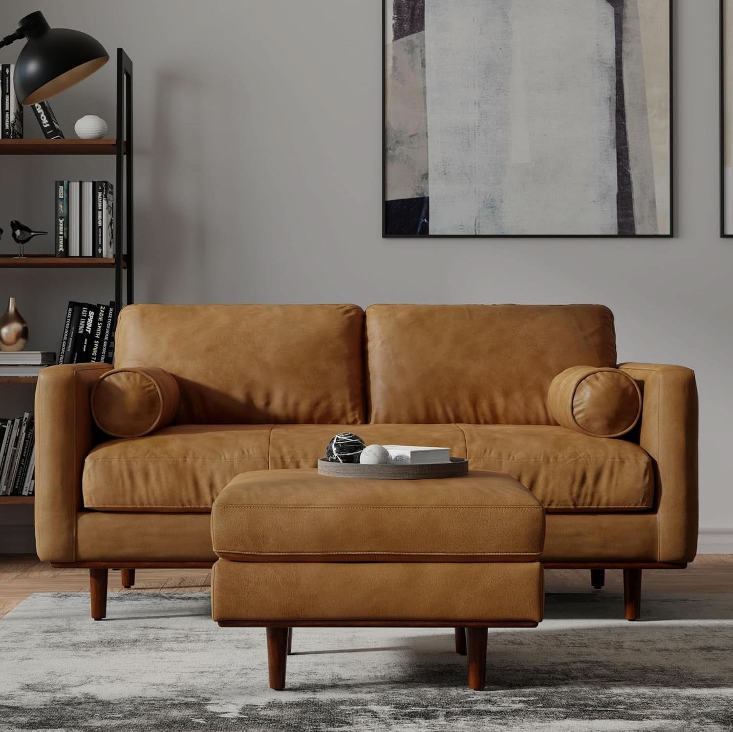 Morrison Sofa With Ottoman Set 72 Inch Wide Genuine Leather