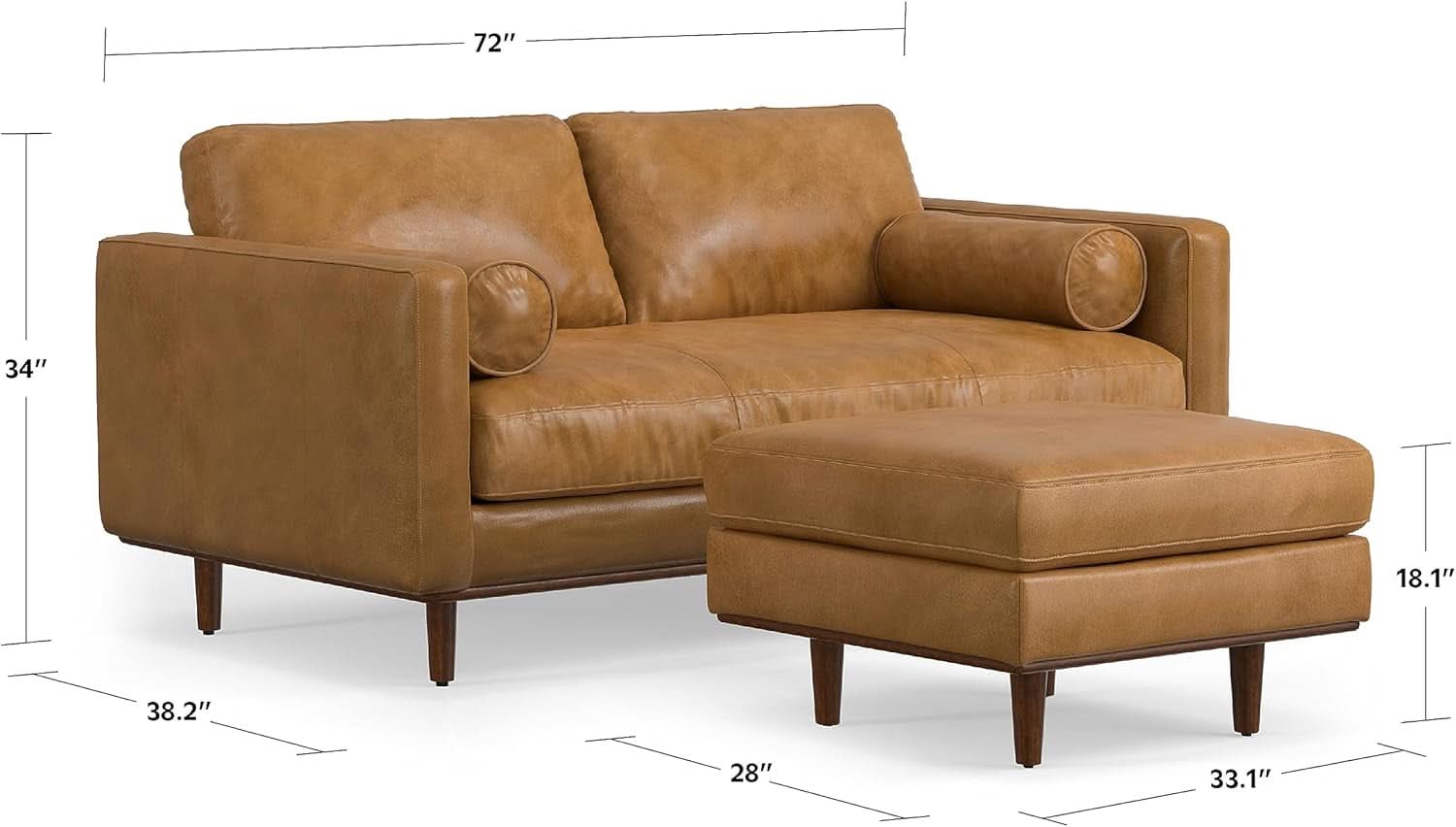 Morrison Sofa With Ottoman Set 72 Inch Wide Genuine Leather
