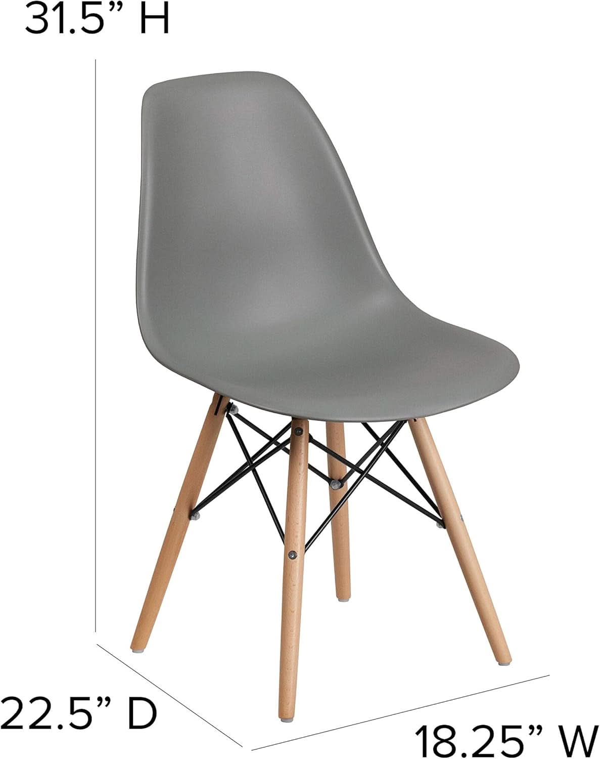 Moss Gray Plastic Chair With Wooden Legs For Dining Room