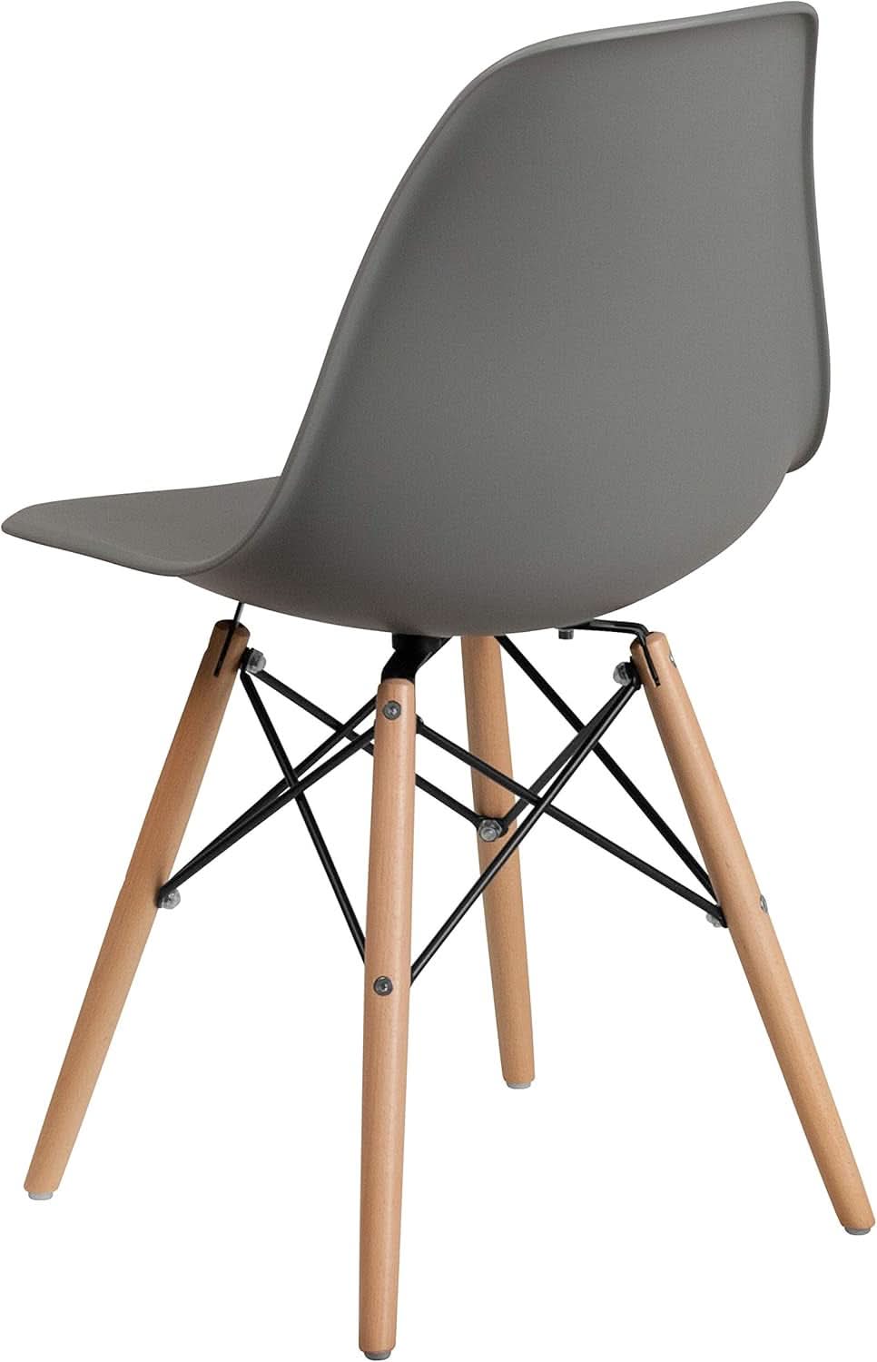 Moss Gray Plastic Chair With Wooden Legs For Dining Room