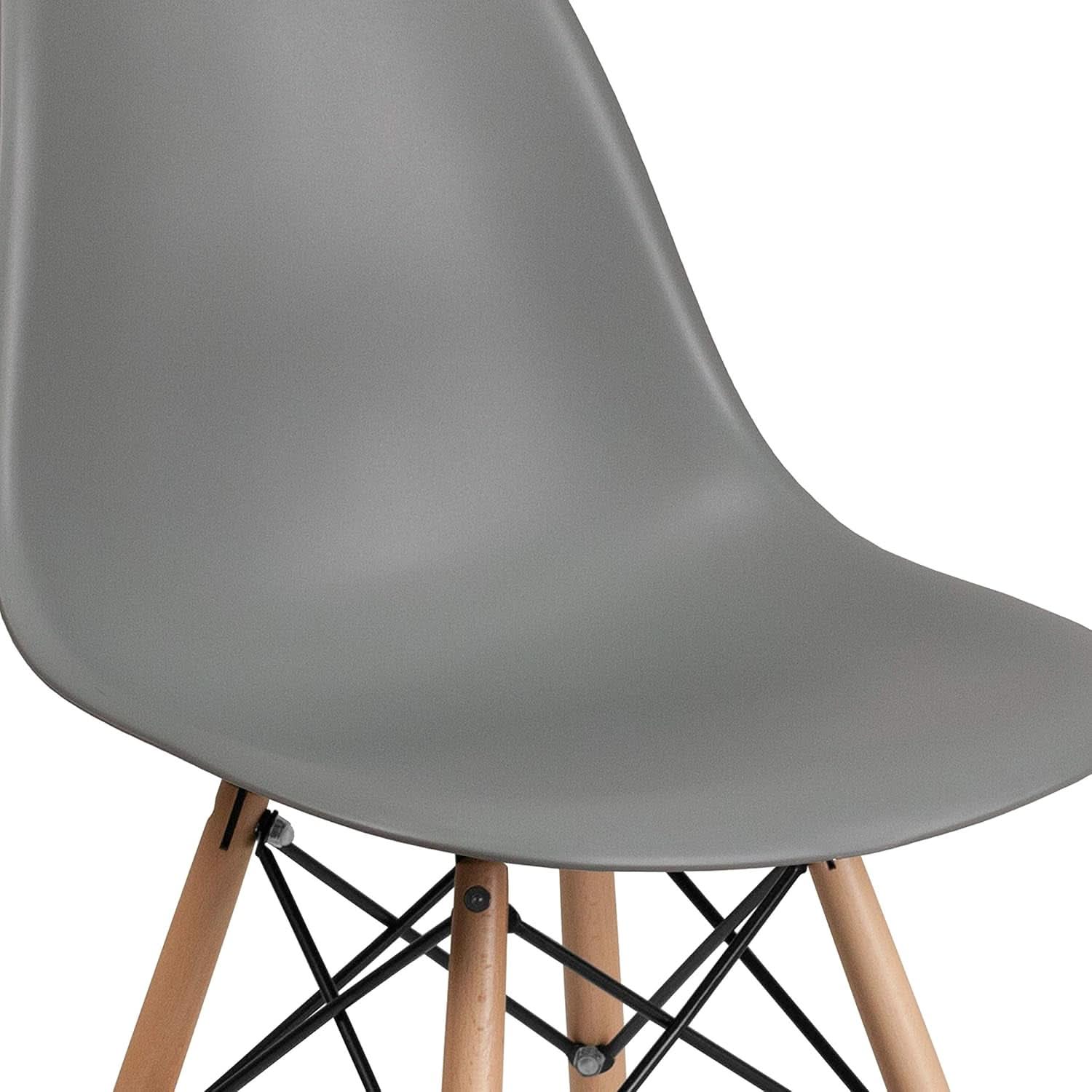 Moss Gray Plastic Chair With Wooden Legs For Dining Room