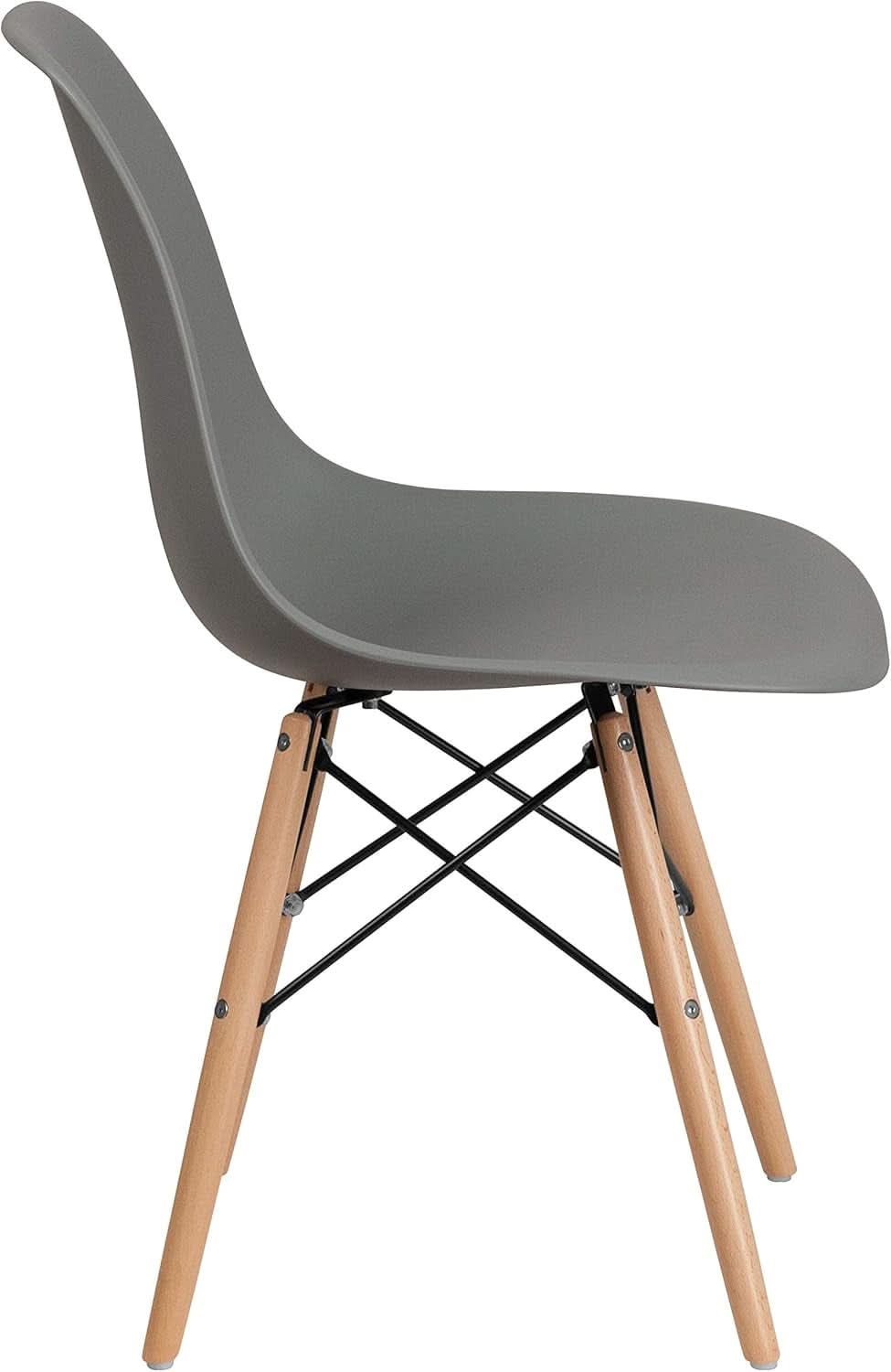 Moss Gray Plastic Chair With Wooden Legs For Dining Room