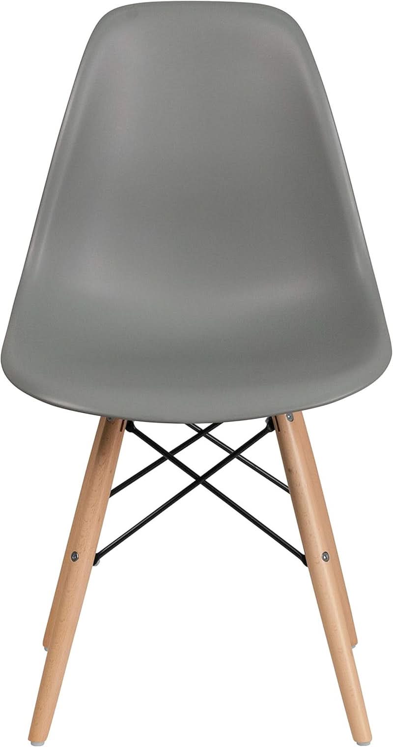 Moss Gray Plastic Chair With Wooden Legs For Dining Room
