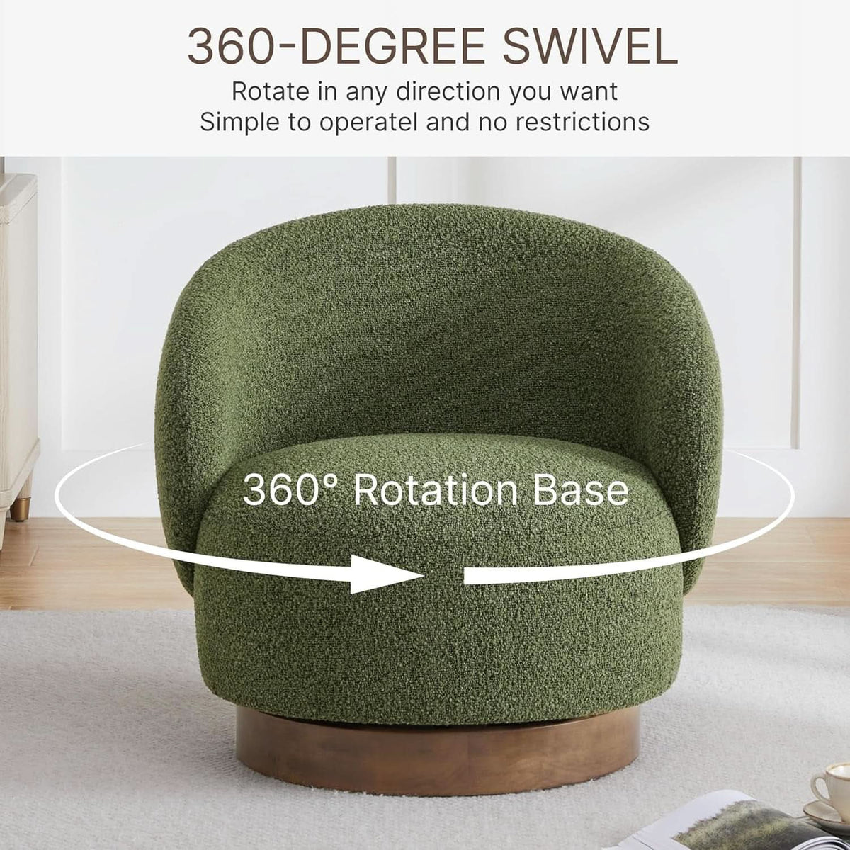 Moss Green Upholstered Swivel Accent Chair 360 Degree