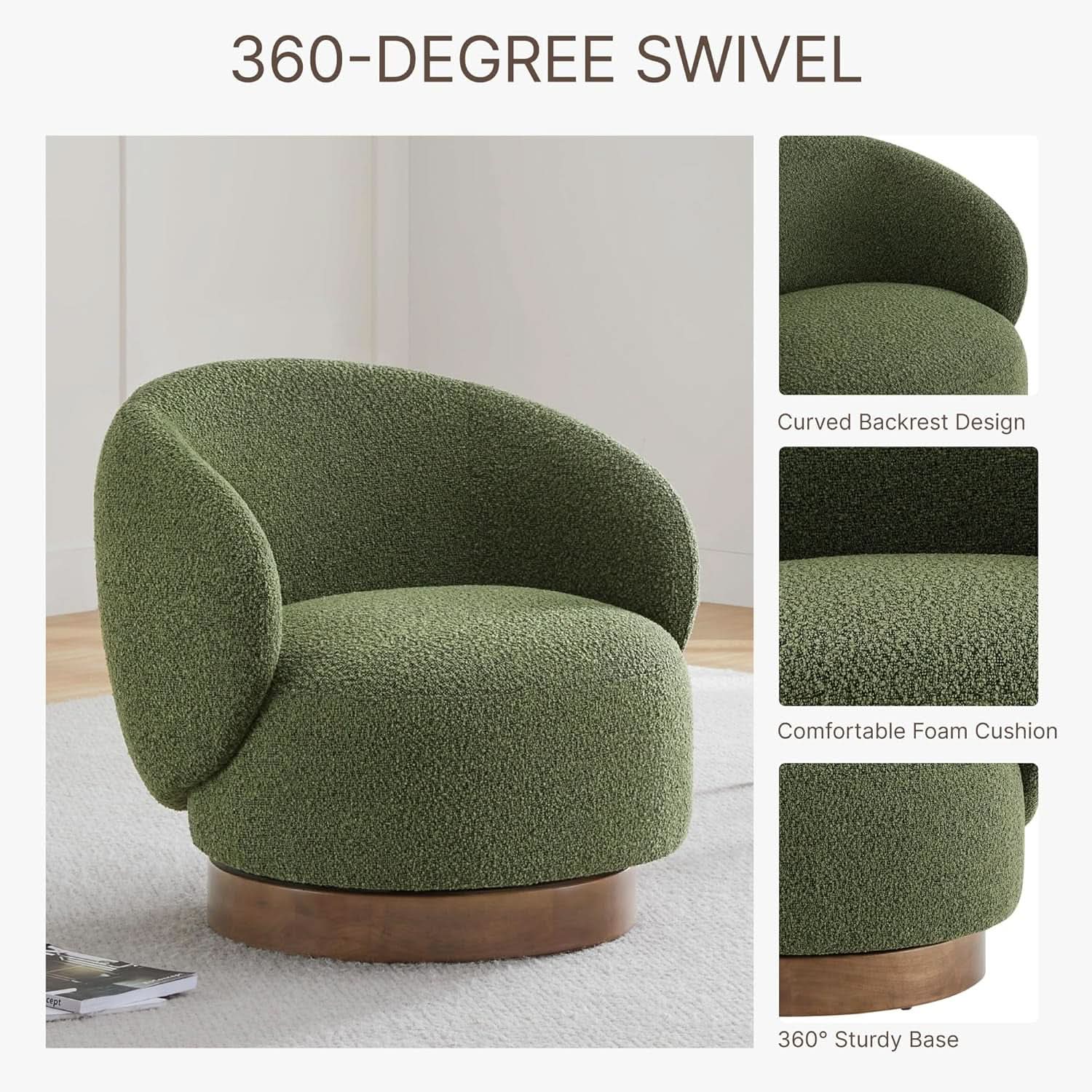Moss Green Upholstered Swivel Accent Chair 360 Degree