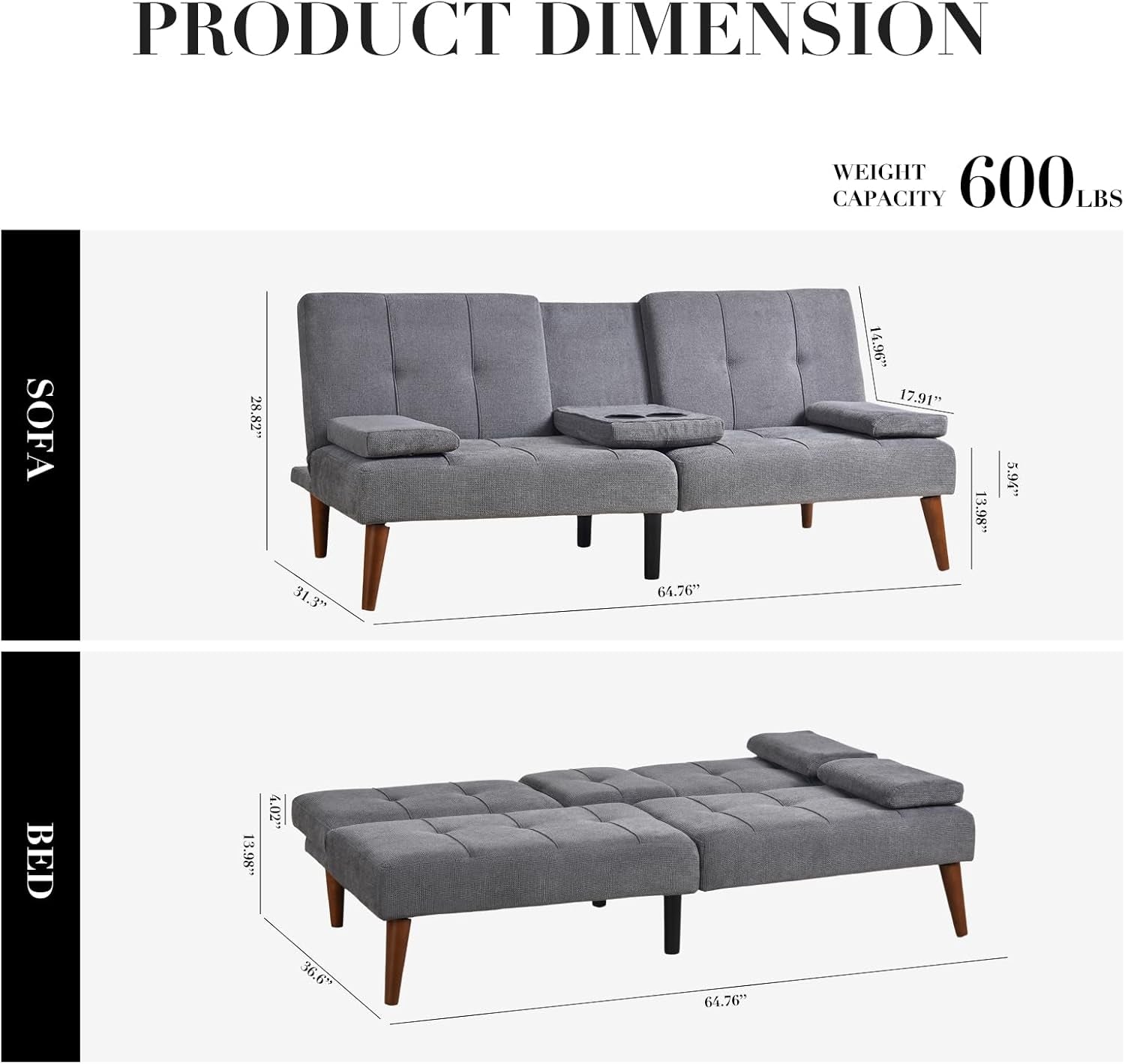 Multi-Functional Convertible Sofa Bed with Adjustable Backrest