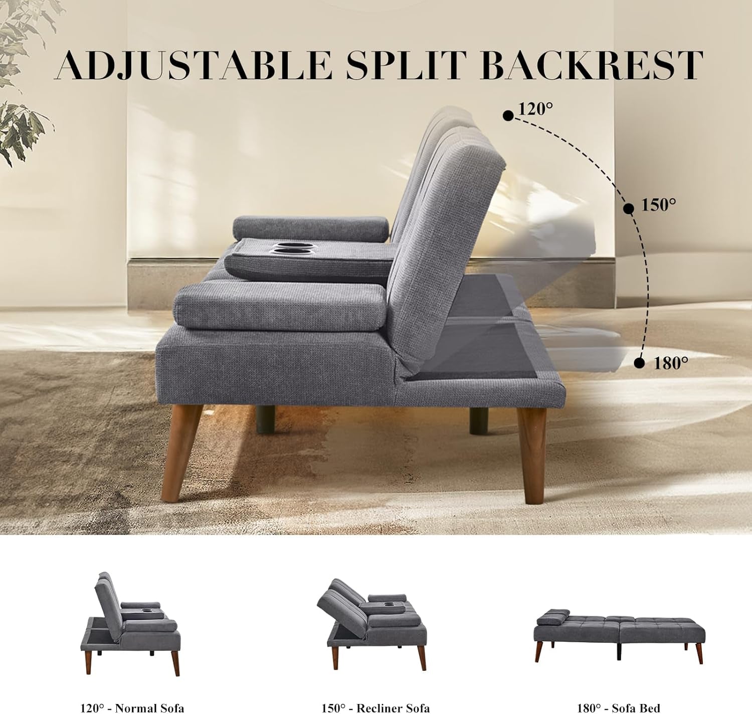 Multi-Functional Convertible Sofa Bed with Adjustable Backrest