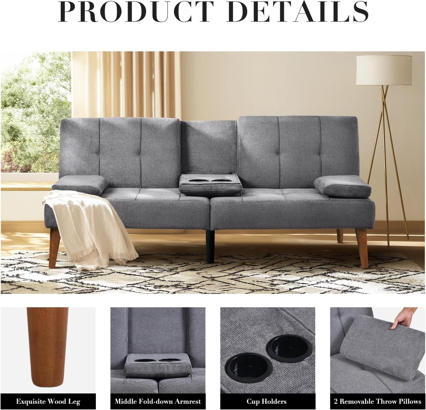 Multi-Functional Convertible Sofa Bed with Adjustable Backrest