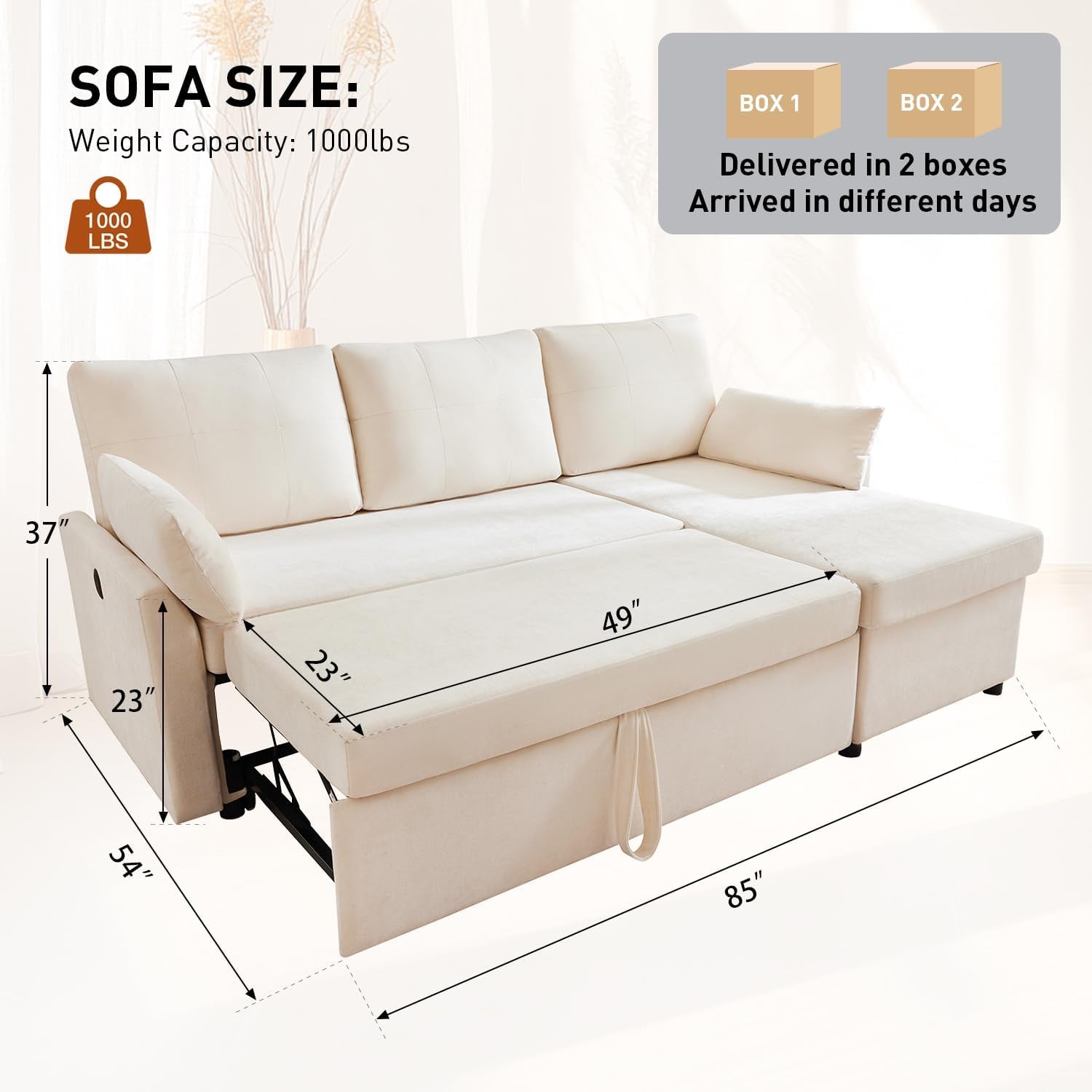 Multifunctional Sectional Sofa Bed With Storage And USB Ports