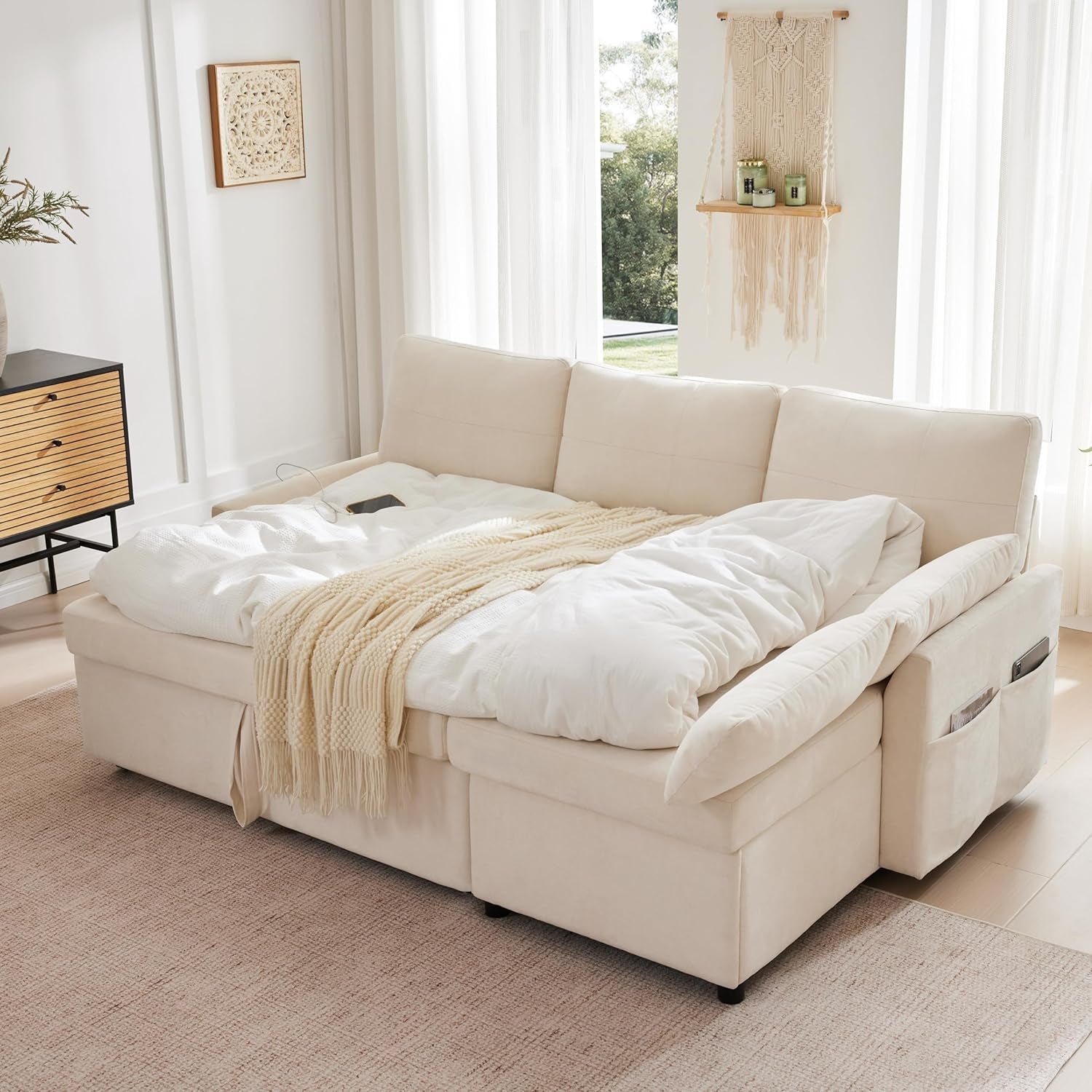 Multifunctional Sectional Sofa Bed With Storage And USB Ports