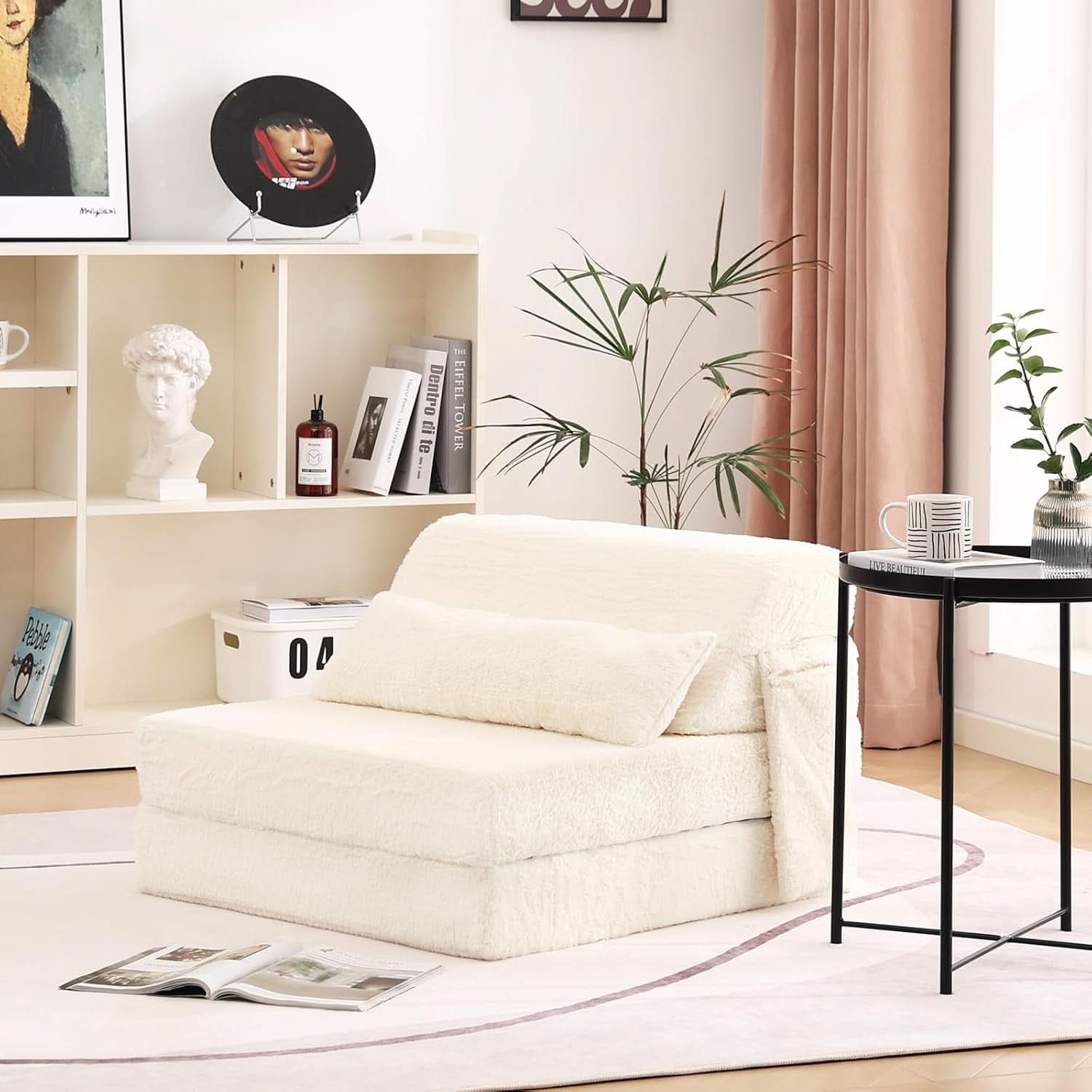 Multifunctional Sleeper Sofa Bed Single Size Beige