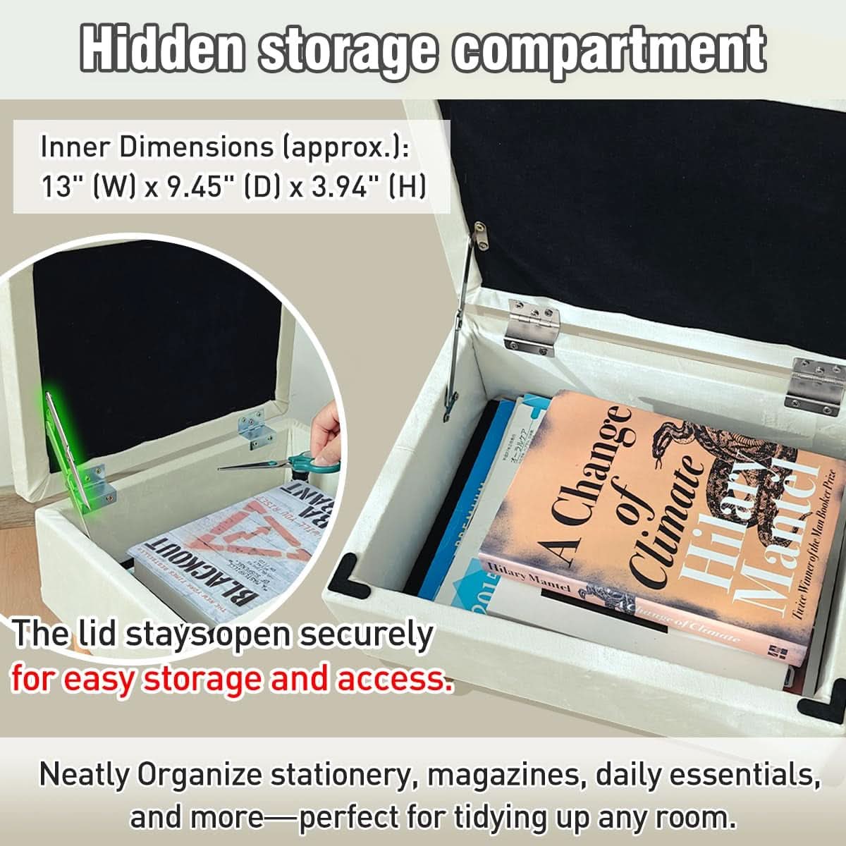 Multifunctional Storage Ottoman With Hidden Lid