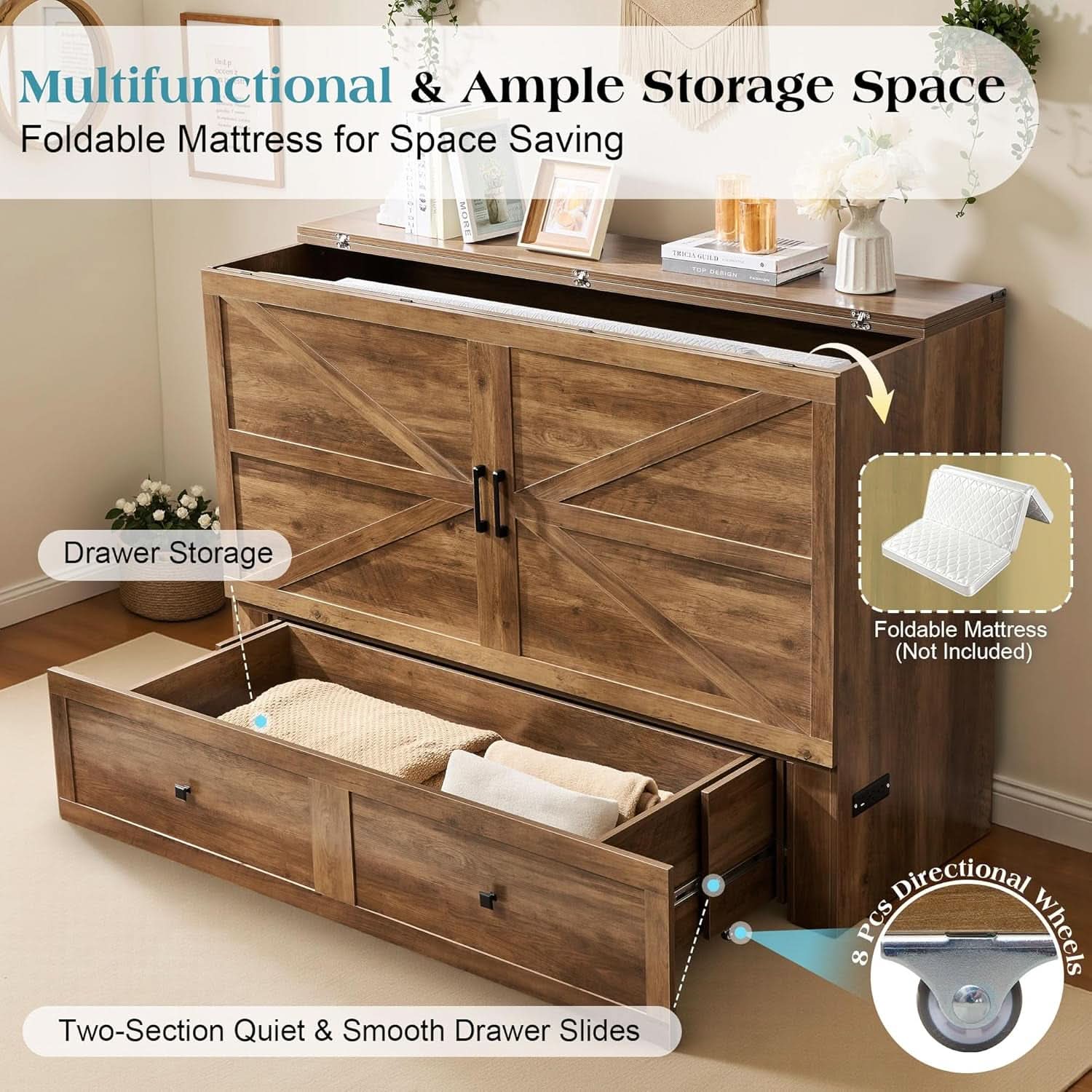 Murphy Bed Barnwood Queen Size Fits Small Spaces In Cabinet