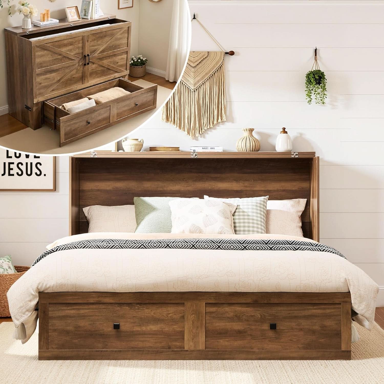 Murphy Bed Barnwood Queen Size Fits Small Spaces In Cabinet