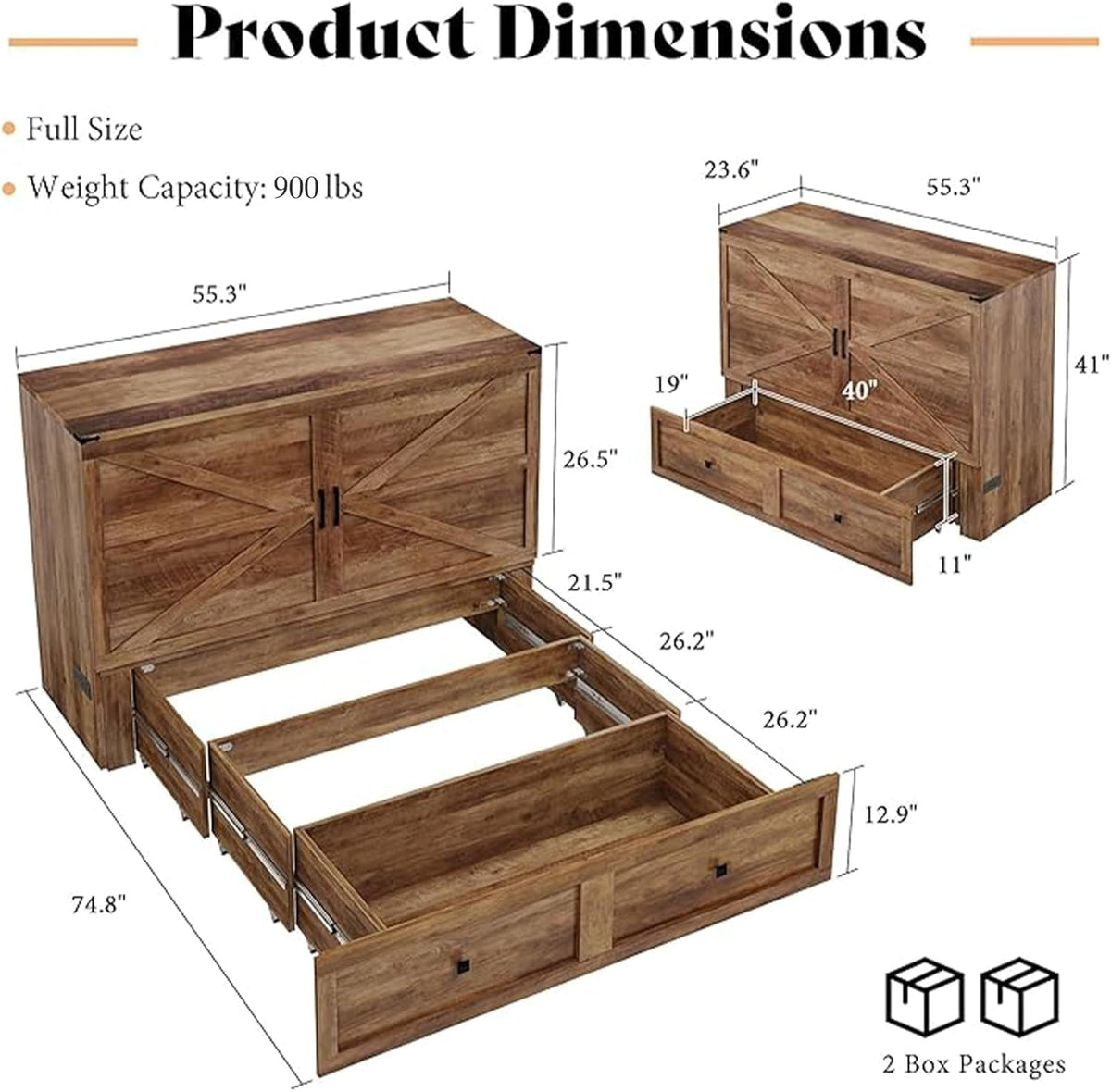 Murphy Bed Cabinet With Charging Station Folds To Queen Bed