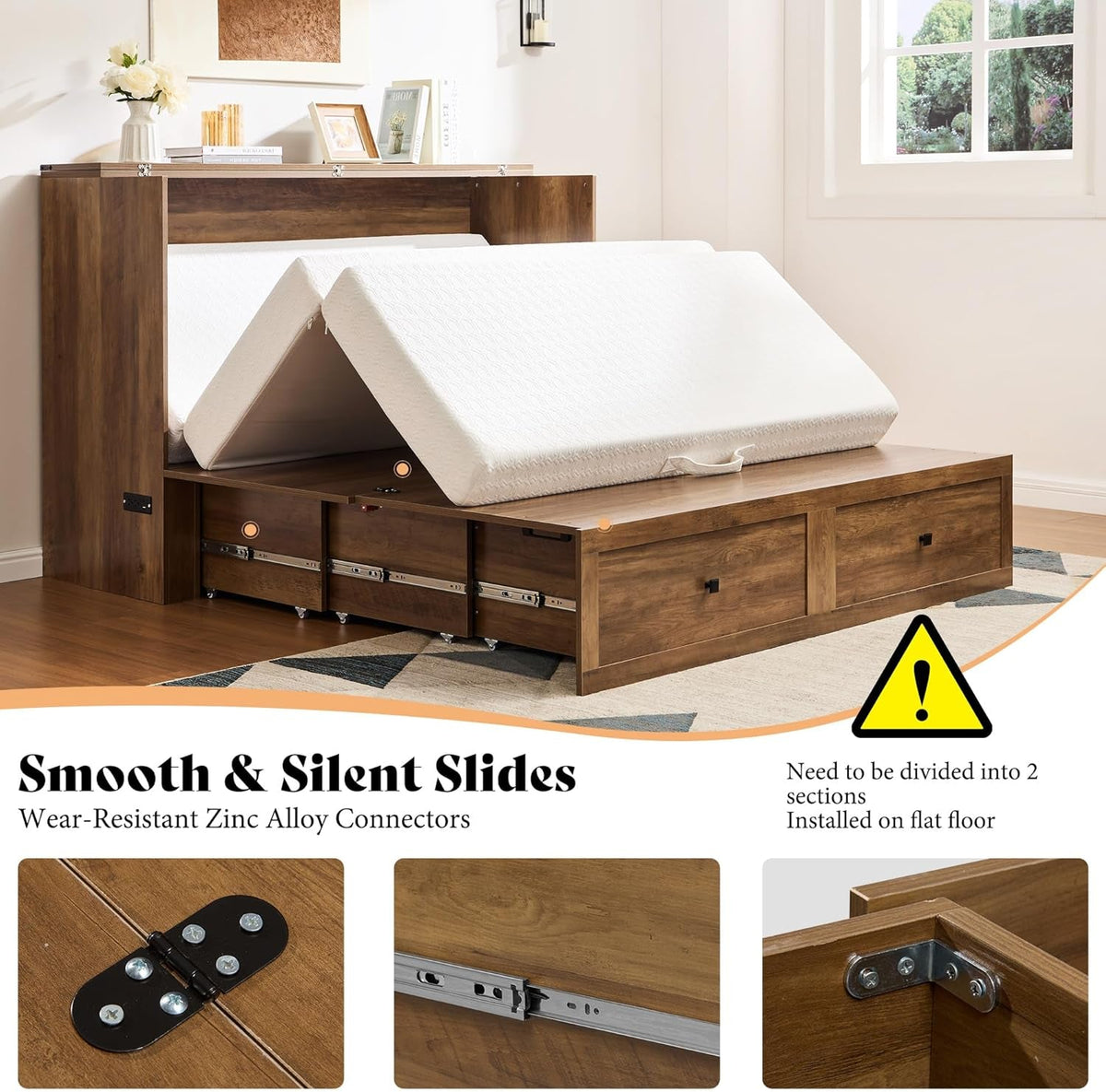 Murphy Bed Cabinet With Charging Station Folds To Queen Bed