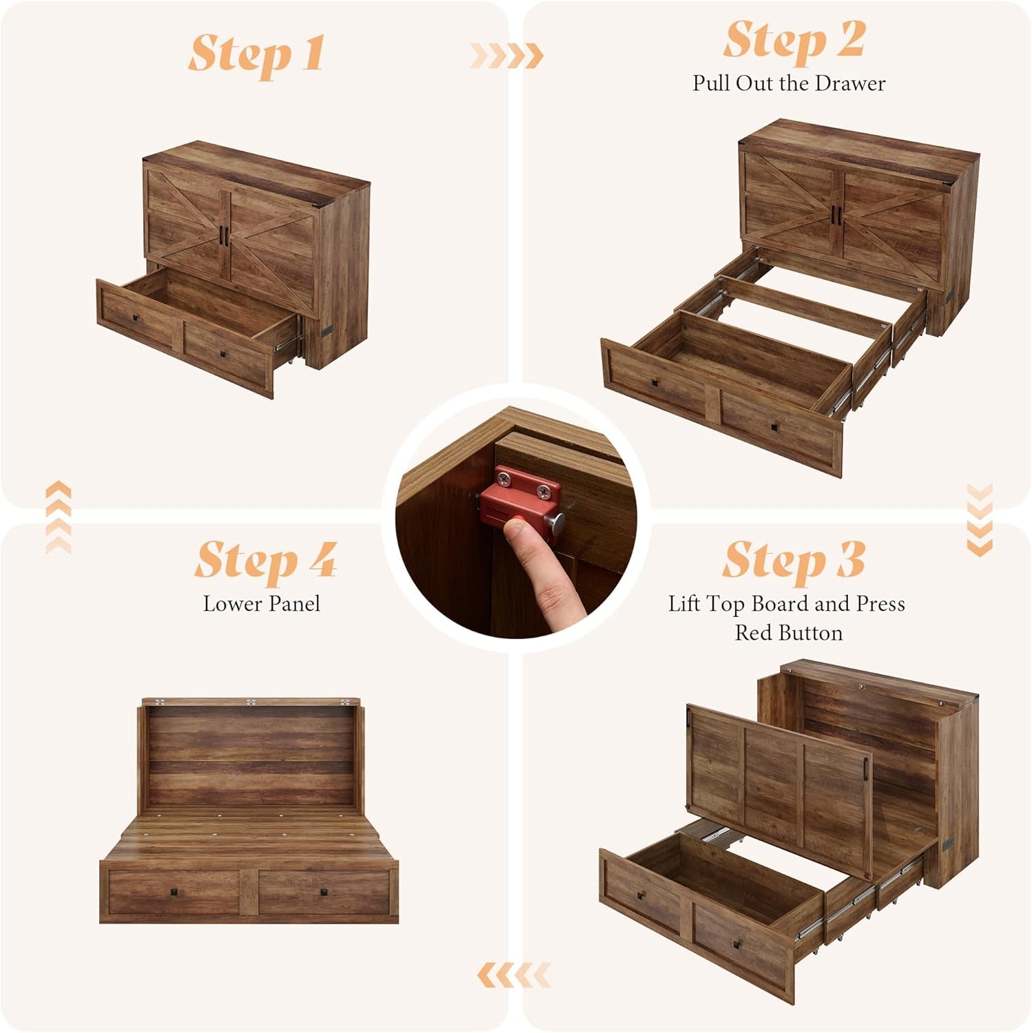 Murphy Bed Cabinet With Charging Station Folds To Queen Bed
