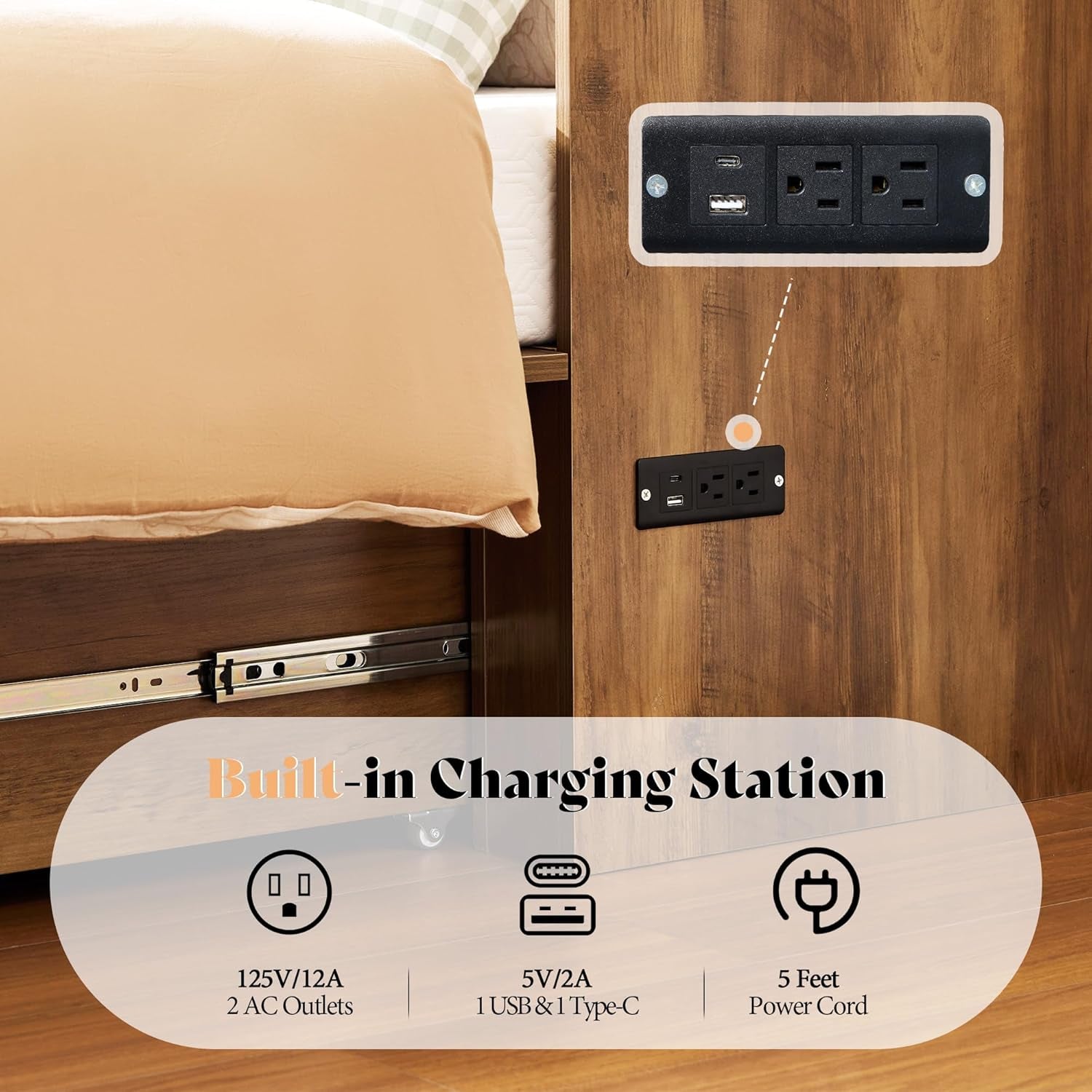 Murphy Bed Cabinet With Charging Station Folds To Queen Bed