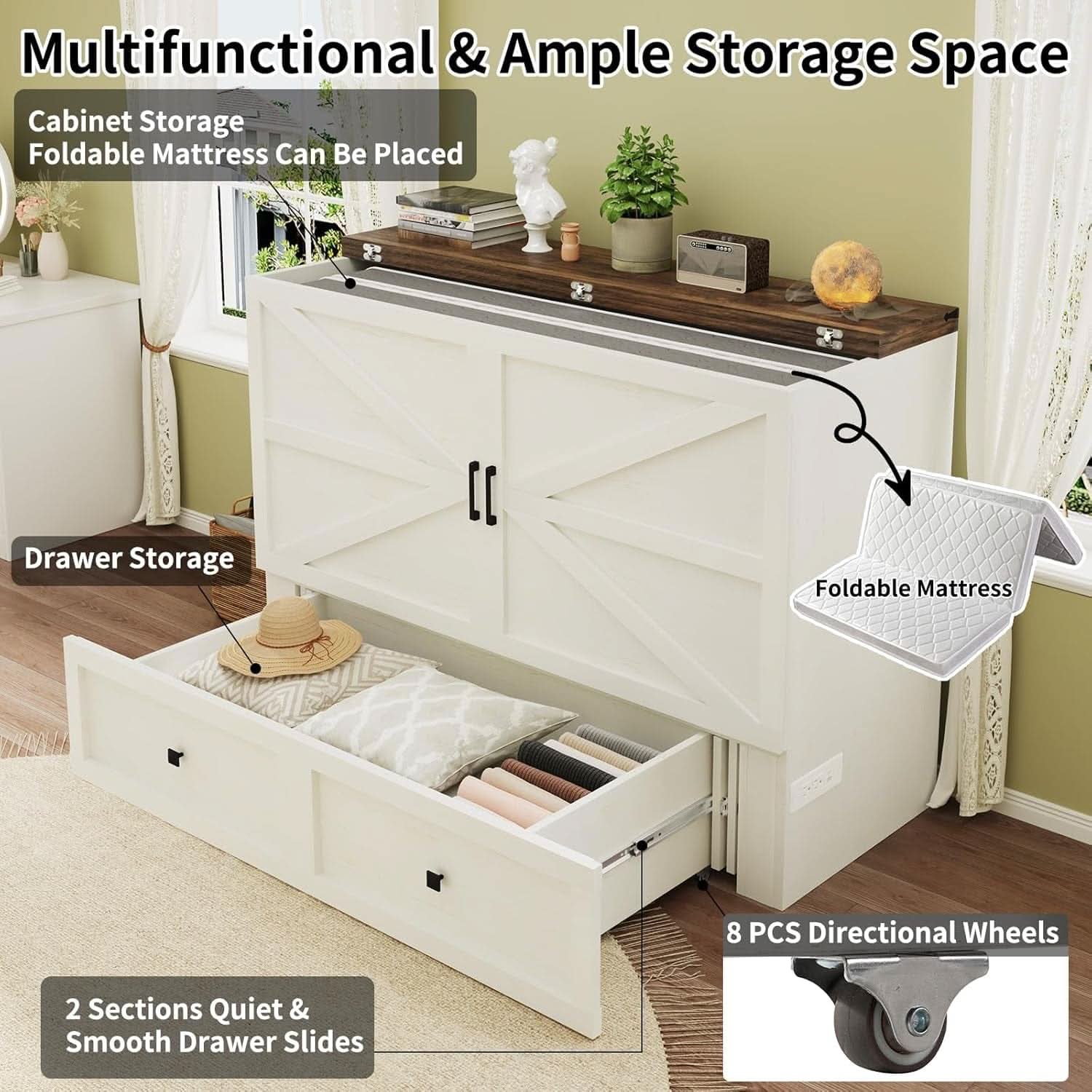 Murphy Bed Cabinet With Charging Station Queen Size