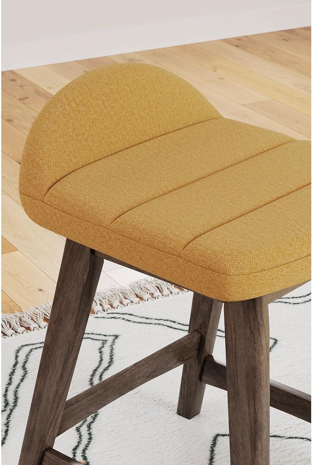 Mustard Brown Upholstered Counter Height Bar Stool Set Of 2