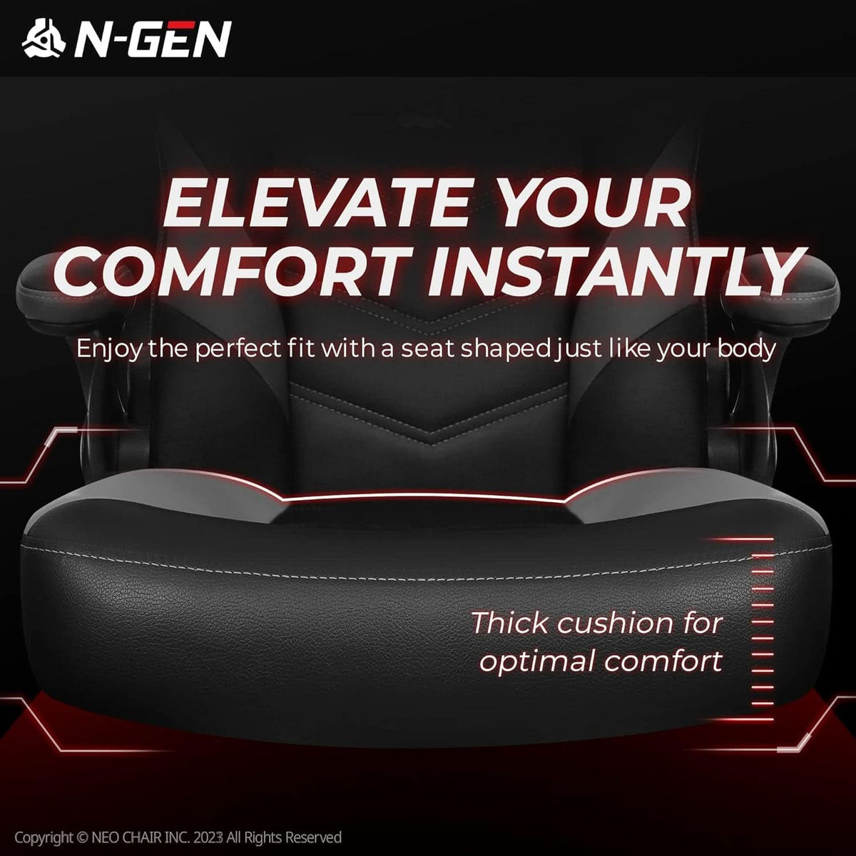 N-GEN Ergonomic Gaming Chair With Lumbar Support Gray PU Leather