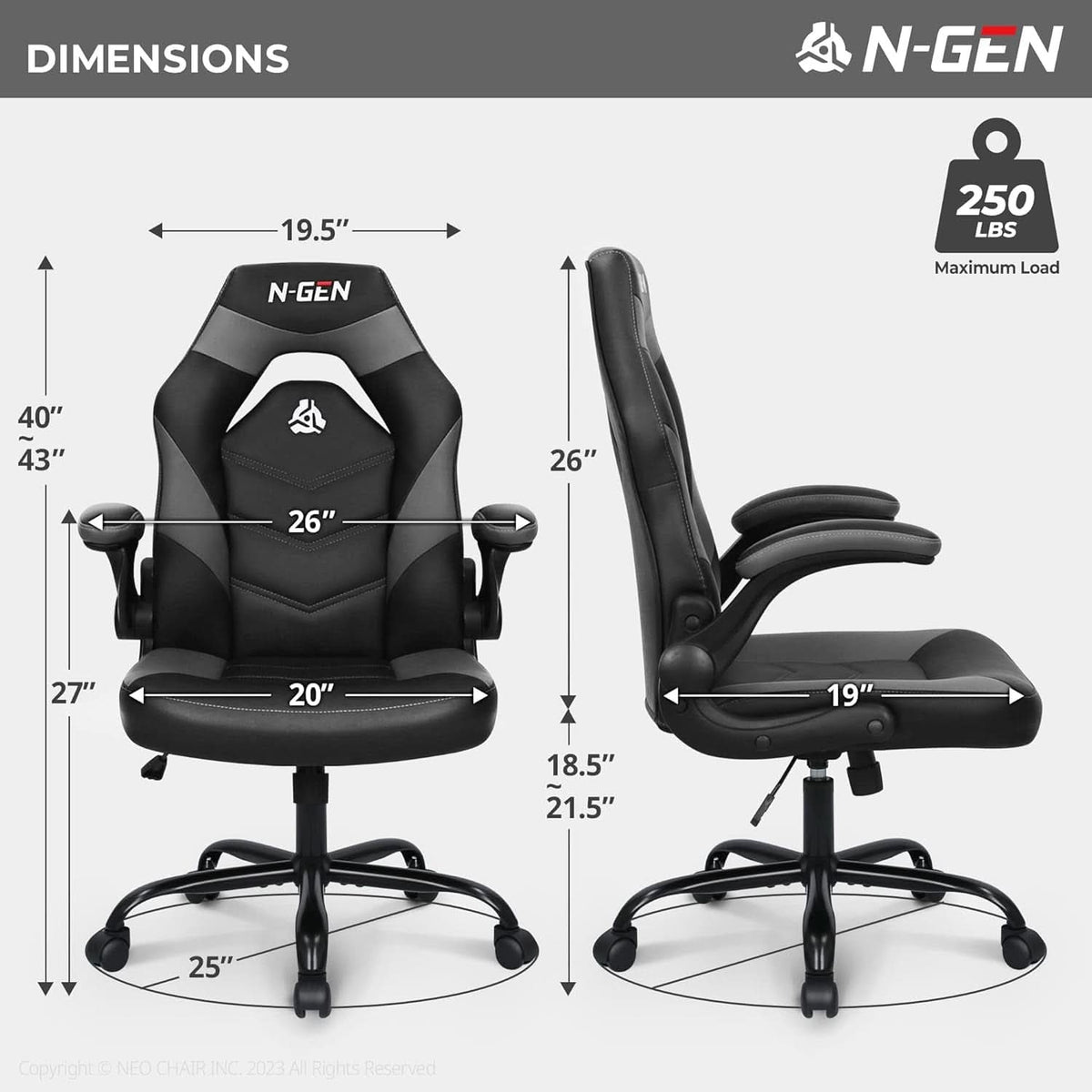 N-GEN Ergonomic Gaming Chair With Lumbar Support Gray PU Leather