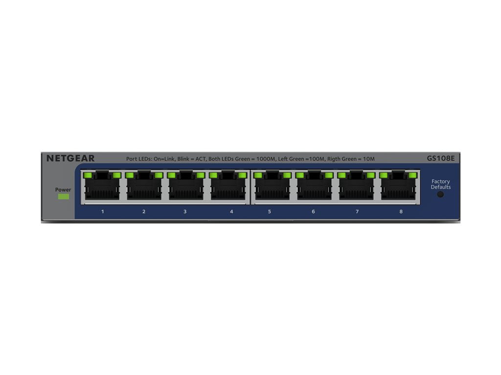 NETGEAR Plus GS108E - Switch - L3 - managed - 8 x 10/100/1000 - desktop, wall-mountable GS108E-400NAS